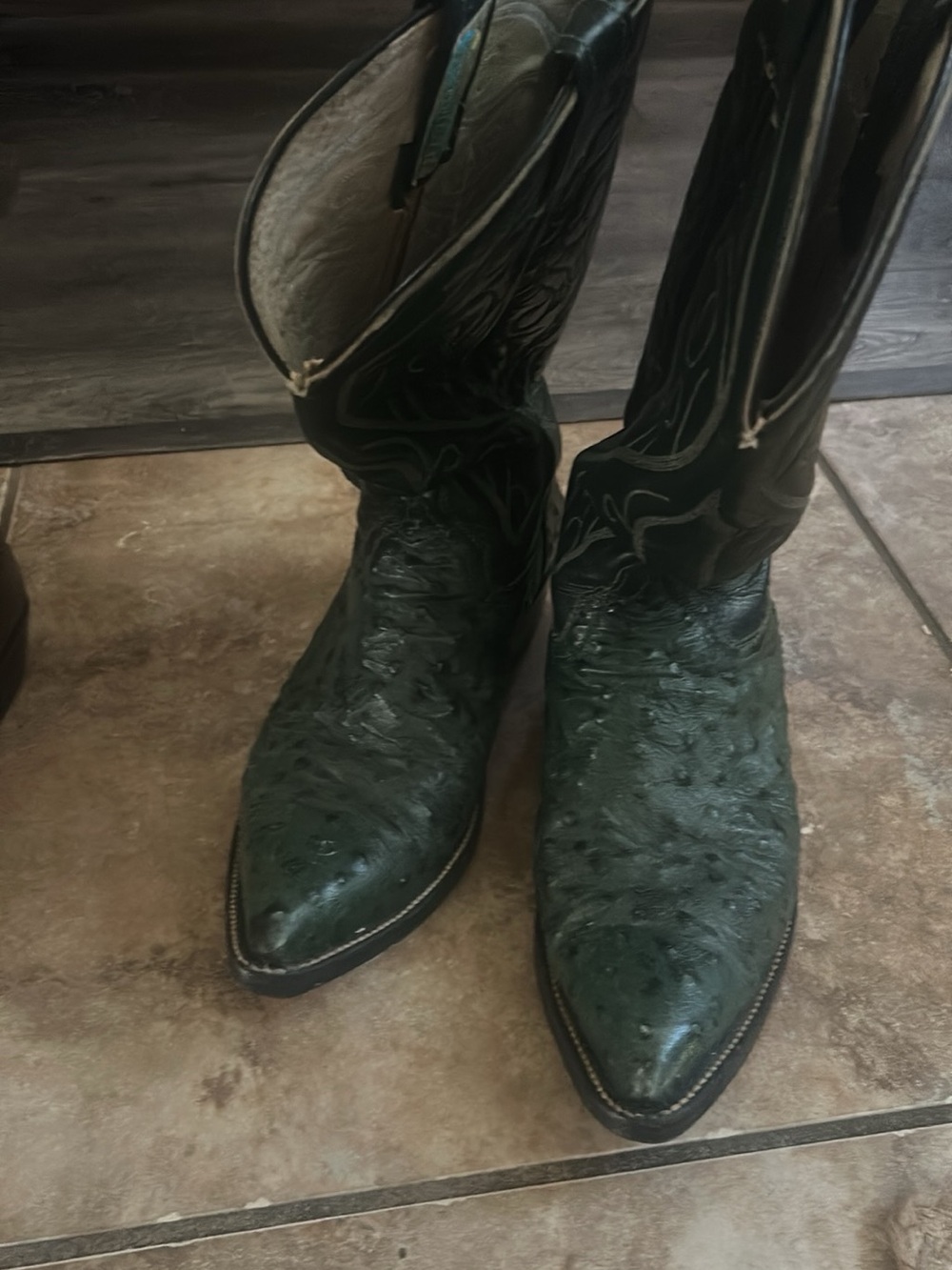 Men's Dark Green Ostrich Leather Cowboy Boots